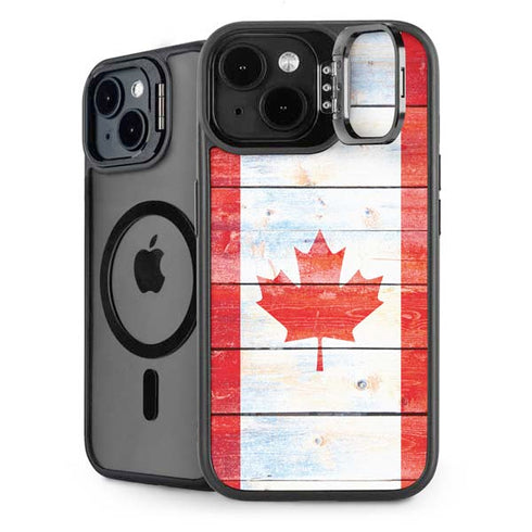 Canada Flag Light Wood iPhone 15 Kickstand Case